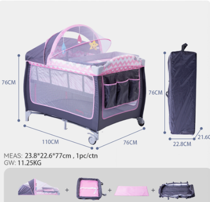 Multi-functional Folding Baby Crib, Portable Playpen with Mattress & Mosquito Net - 图片 6