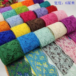 6CM Colorful Lace Trimmings, Polyester Woven Lace Ribbon Sold By The Yard